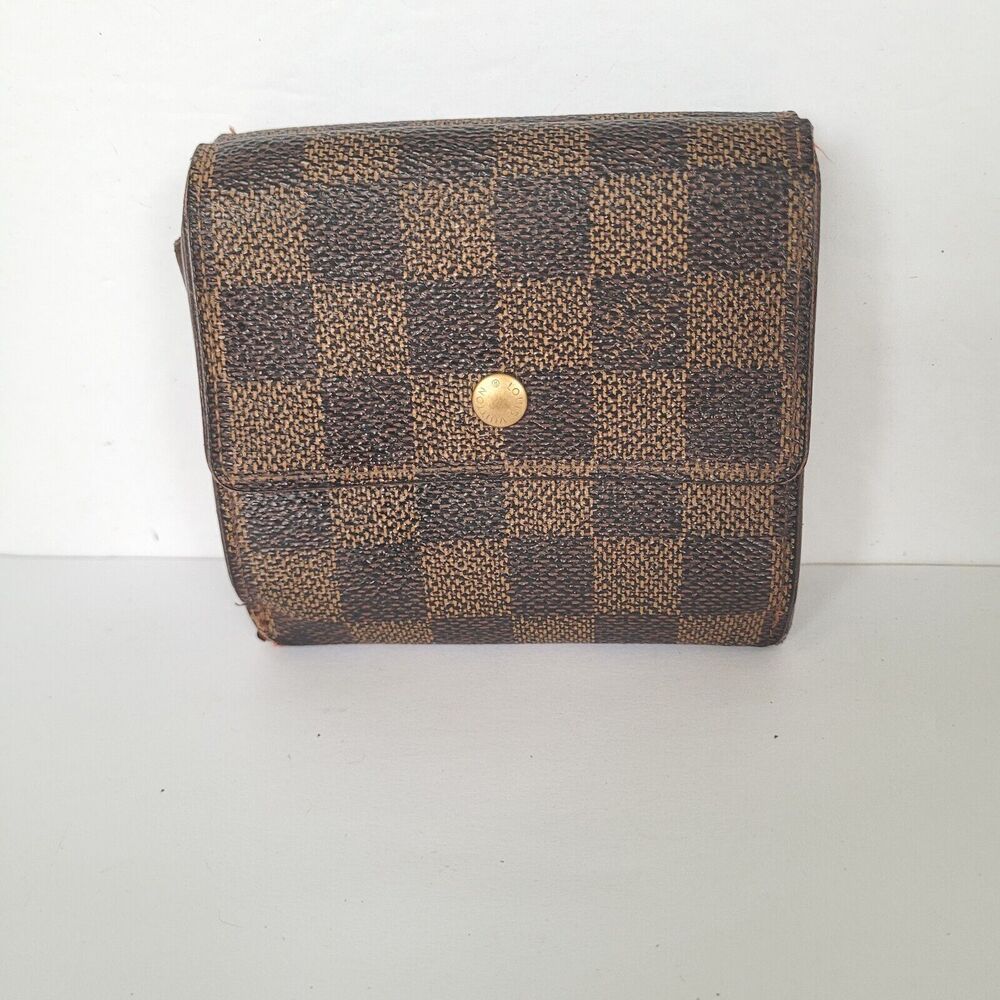 LOUIS VUITTON LV Vintage Damier Check Leather Wallet Brown Medium Trifold Elise